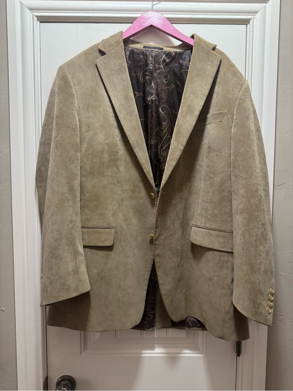 Lauren Ralph Lauren Mens 46L Tan Corduroy Blazer Jacket Paisley Lining 2 Button